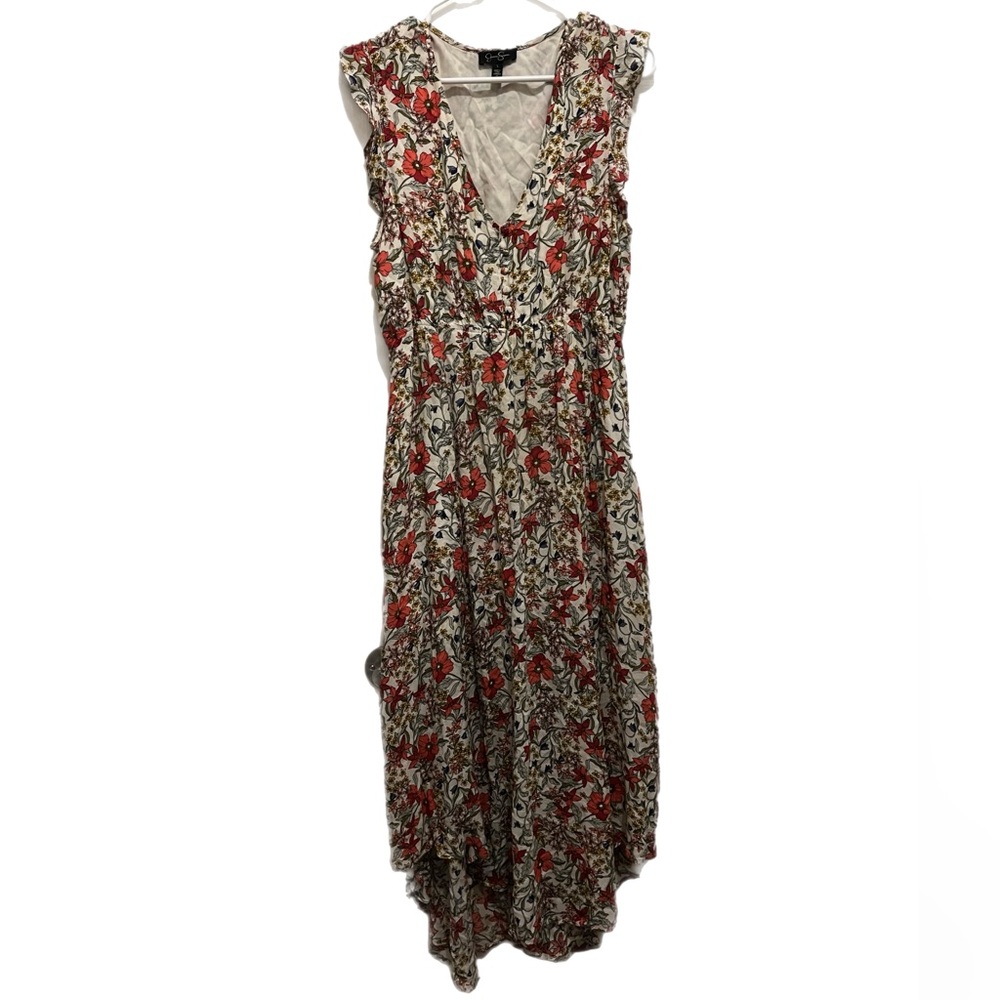 Jessica Simpson Red and Green Asymmetrical Sundress